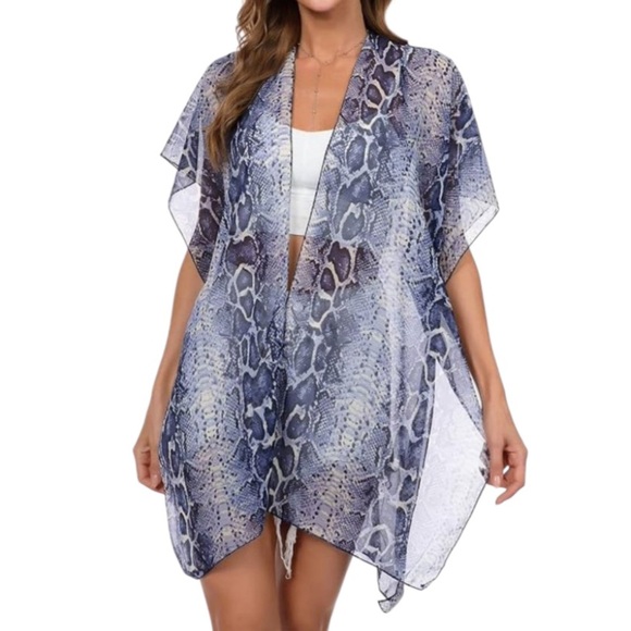 Blue Snake Print Chiffon Beach Swim Coverup -One Size New w/ tag - Picture 2 of 6